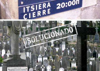 Error tipográfico en el rótulo del cementerio