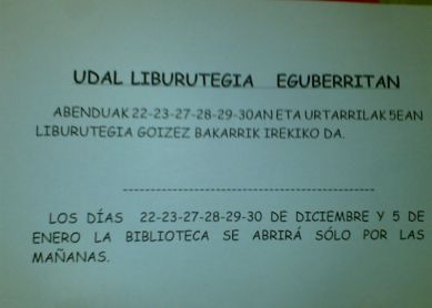 Horario de la Biblioteca de Lasarte-Oria