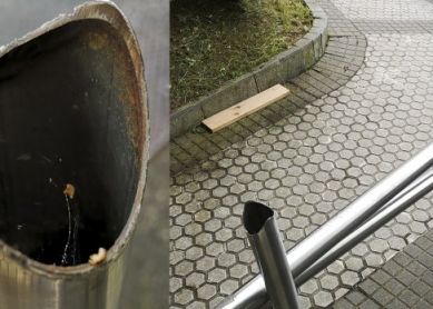 Barandilla en mal estado y peligro de cortes.