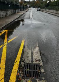 Charco en la calle Dulce María Loynaz