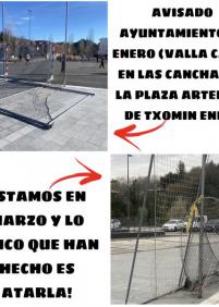 VALLA CAÍDA SIN REPARAR EN TXOMIN ENEA DESDE ENERO