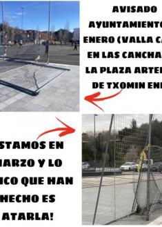 VALLA CAÍDA SIN REPARAR EN TXOMIN ENEA DESDE ENERO